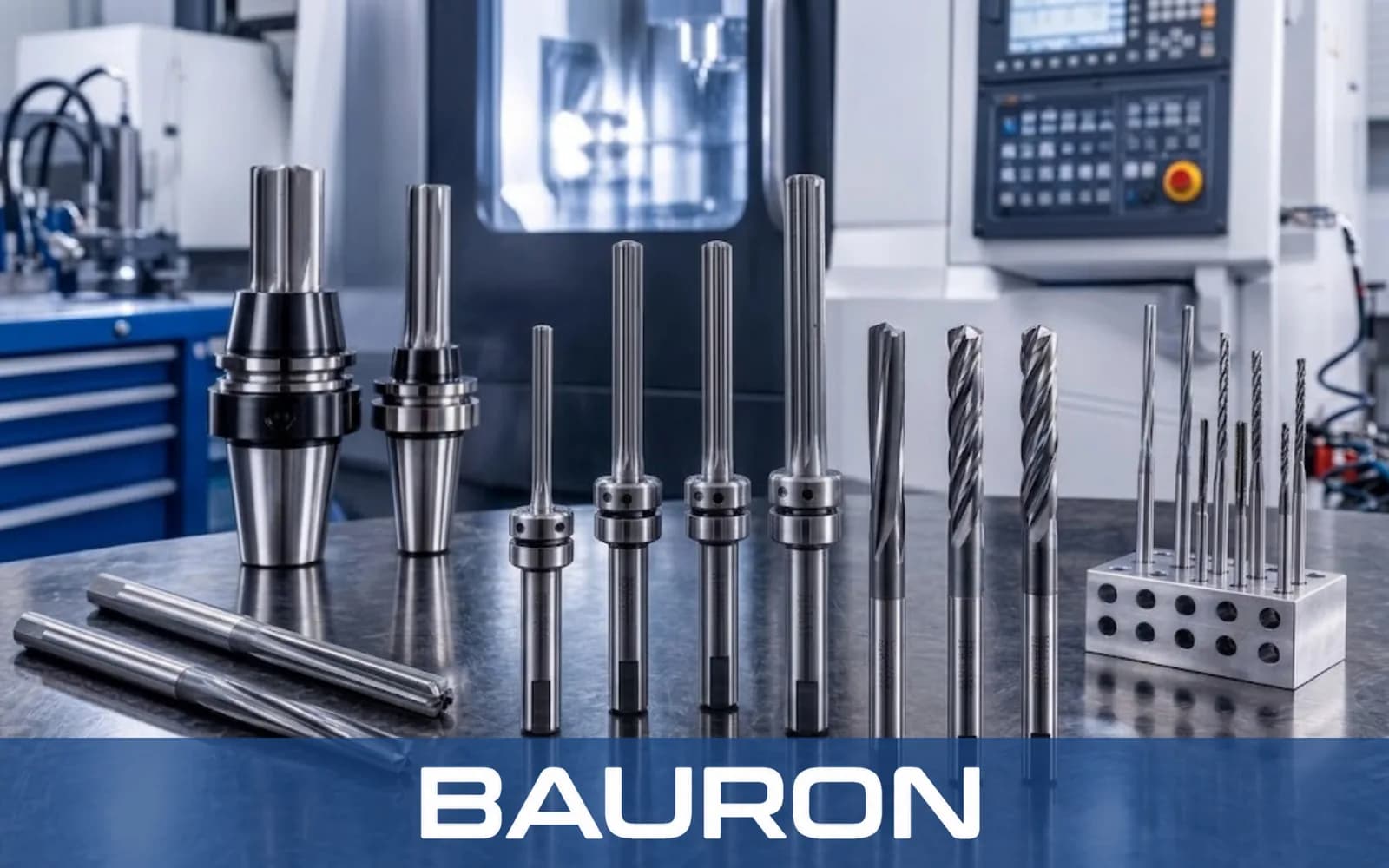 Alésoirs et porte-outils sur un établi dans un atelier d'usinage CNC